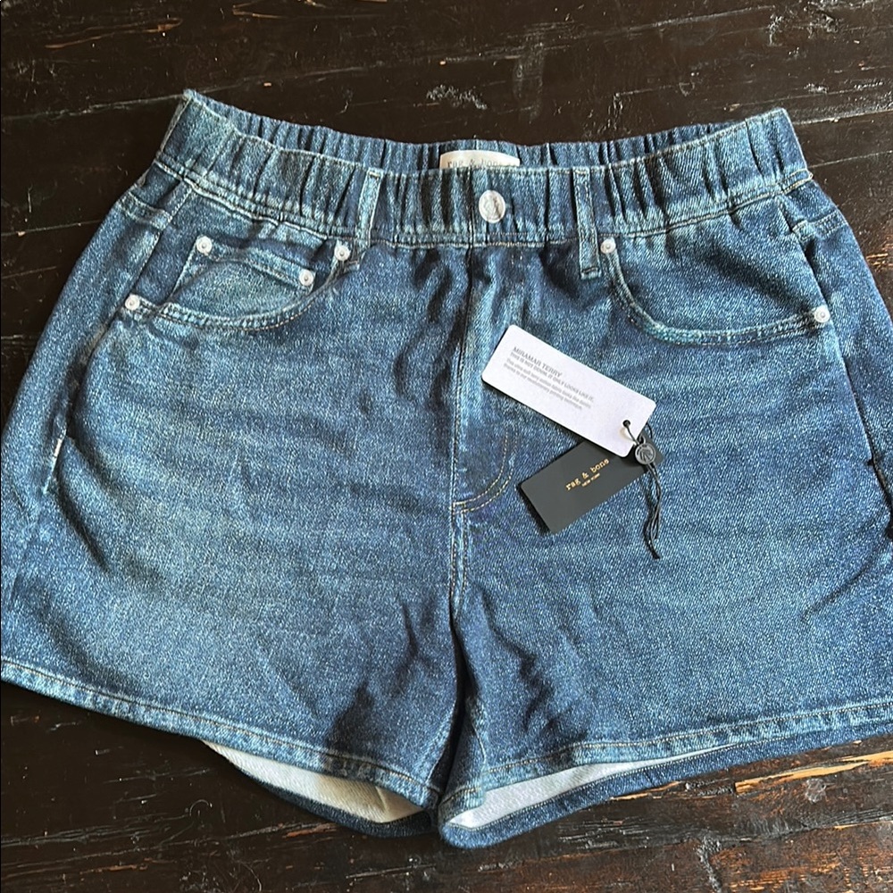 NEW! Rag and Bone Miramar terry large shorts - printed denim look